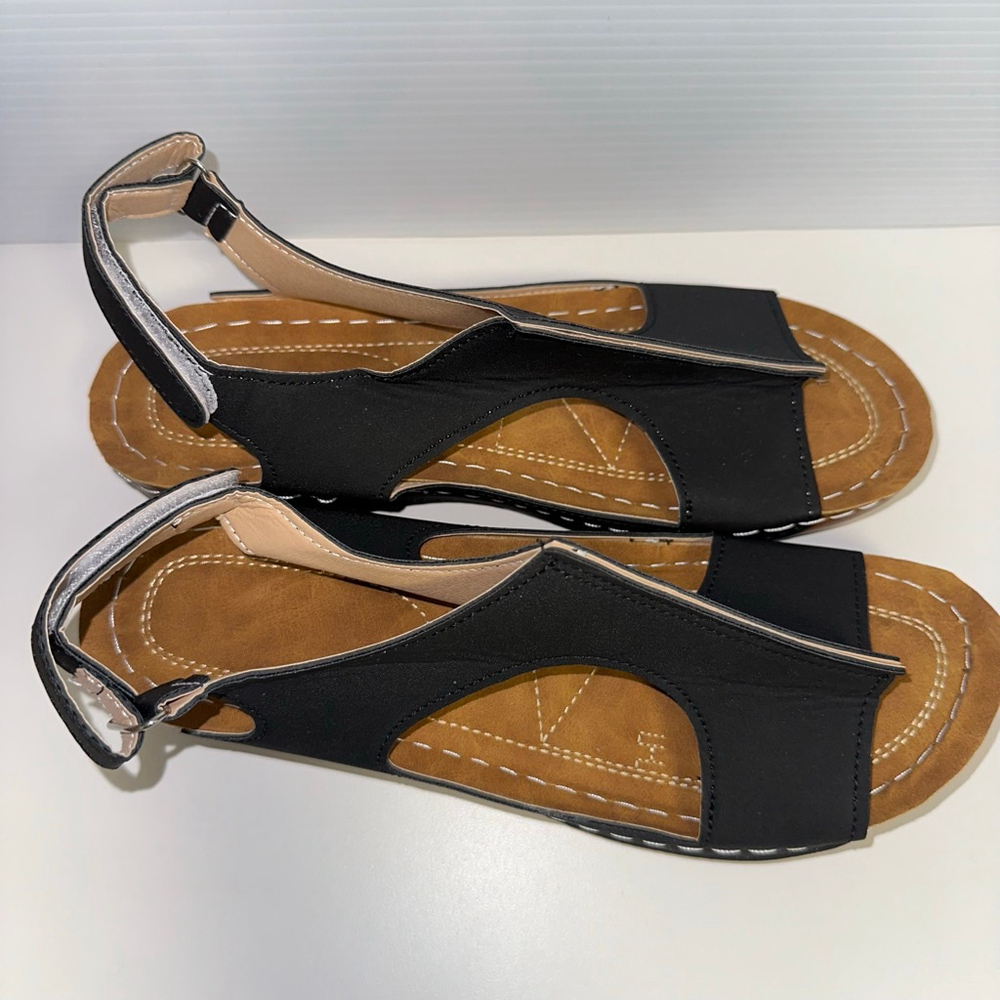 Summer Womens NWOT Comfortable Lightweight Sandals Black Tan Walking (43) 11/12 - Picture 7 of 16